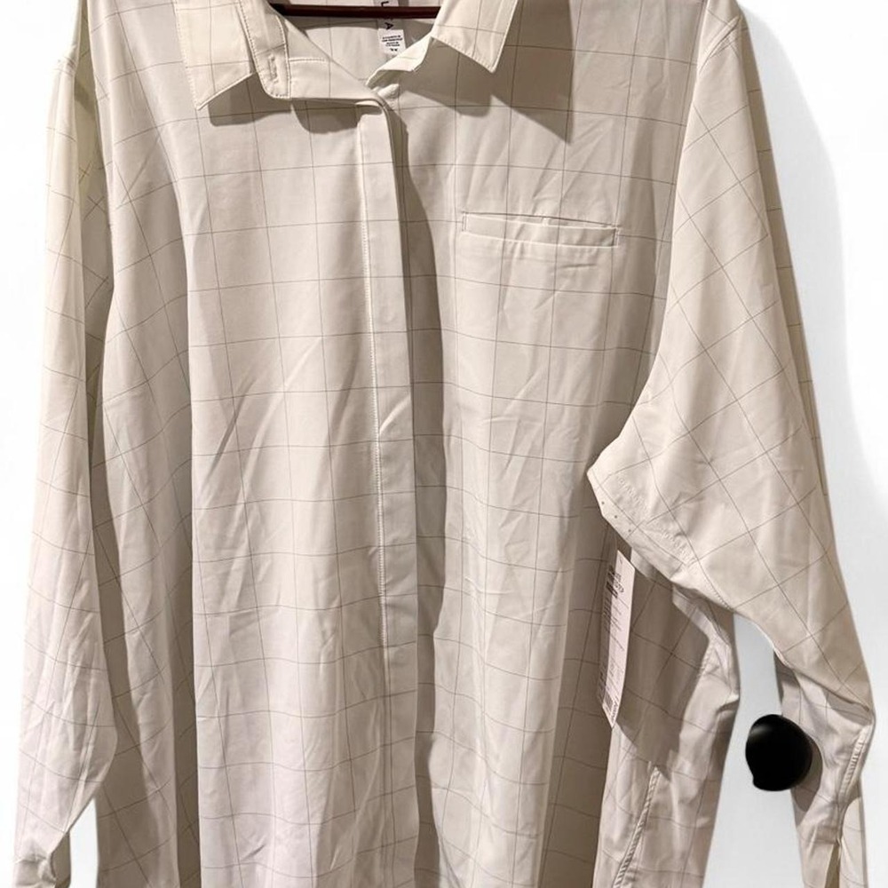 Athleta White Grid Print Oversized Button-Up Shirt 3X
